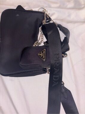 Prada Black Nylon Camera Bag with Logo Strapping